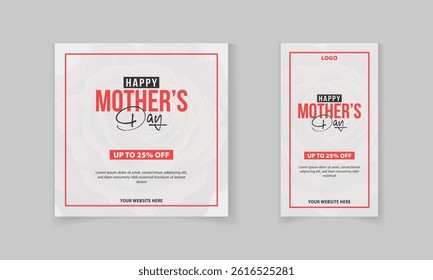 Happy Mother's Day sale, discount offer, social media post and story template design for promotion