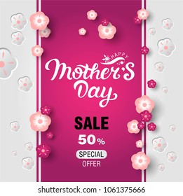 Happy mother's day Sale poster. Vertical poster for special mother's day sale with floral decoration. Special offer banner. Vector illustration