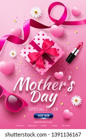 Happy Mother's Day Sale Poster or banner with love gift box and sweet heart.Happy Mother's Day.Trendy Design Template for Mother's Day and love concept.Vector illustration EPS10