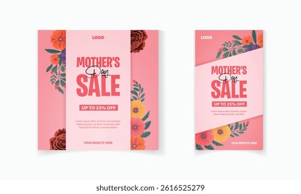 Happy Mother's Day sale social media post, story template, flower, discount offer, online marketing
