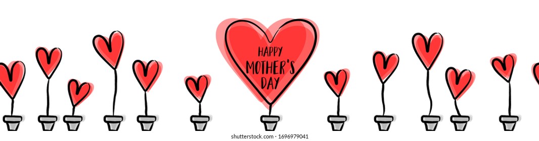 Happy mothers day seamless pattern with red hearts background isolated