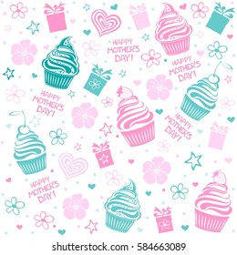Happy Mother's Day Seamless pattern. Mother's day cupcake. Vector Illustration
