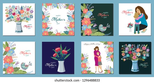 Happy mothers day, Ser of hand draw design template for greeting cards , vector illustration