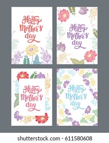 Happy Mother's Day -Set of card templates with hand drawn flowers and lettering