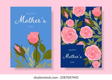 Happy Mother's Day. Set of Mother's Day cards decorated with roses. Vector.