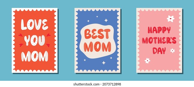 Happy Mother's Day! Set of cute cards with quotes. Vector illustration with handwritten elements. Design templates for a card, banner, poster.