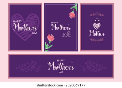 Happy mothers day set. Mother's day greeting card.