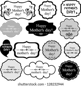 Happy Mother's Day! Set Retro colorful Tag. Vector Illustration