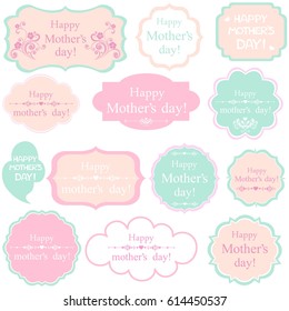 Happy Mother's Day! Set Retro colorful Tag. Vector Illustration