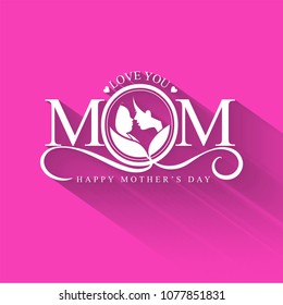 Happy Mother's Day And Shadow On Pink Background . In the circle, The mother looks at the baby with love. Vector illustration.