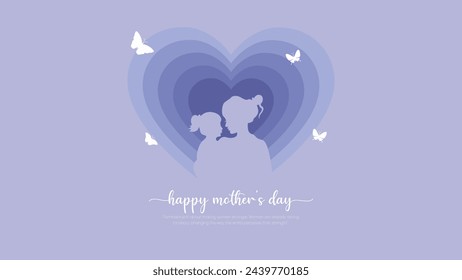 Feliz día de la madre silueta con su bebé. Tarjeta del Feliz Día de la Madre. Ilustración vectorial con mujer hermosa y niño, tarjeta de felicitación, banner, cartel.