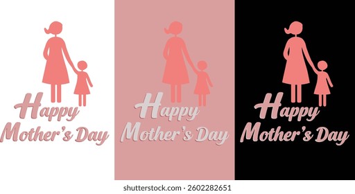 Happy Mother's Day Silhouette with Mother and Child in Pink, Black, and Peach - Celebration Design