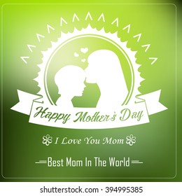 Happy Mother's Day with Silhouette of a mother and child Typographical Background.Vector