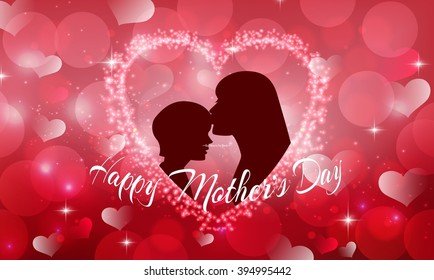 Happy Mother's Day with Silhouette of a mother and child.Vector
