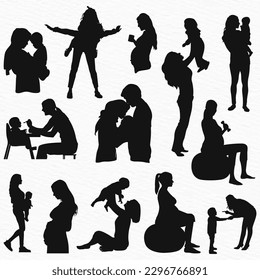 Happy Mothers' day. Silhouette of pregnant woman and women with child vector illustration 