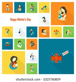 Happy Mothers Day Simple Flat Icons. Vector, Clean Work, Minimum Points