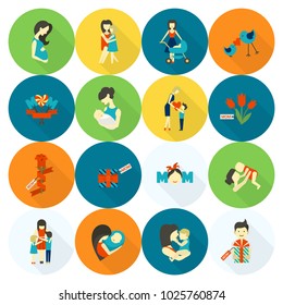 Happy Mothers Day Simple Flat Icons. Vector, Clean Work, Minimum Points