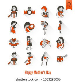 Happy Mothers Day Simple Flat Icons. Vector, Clean Work, Minimum Points