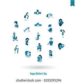Happy Mothers Day Simple Flat Icons. Vector, Clean Work, Minimum Points