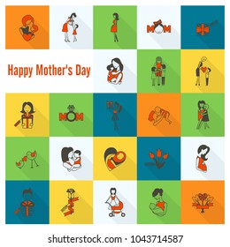 Happy Mothers Day Simple Flat Icons. Vector, Clean Work, Minimum Points
