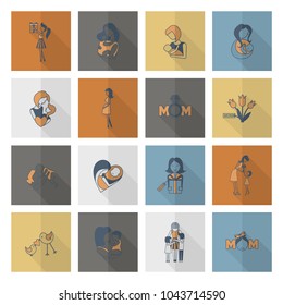 Happy Mothers Day Simple Flat Icons. Vector, Clean Work, Minimum Points