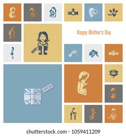 Happy Mothers Day Simple Flat Icons. Vector, Clean Work, Minimum Points