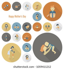 Happy Mothers Day Simple Flat Icons. Vector, Clean Work, Minimum Points