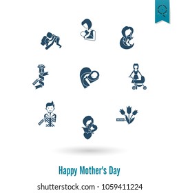 Happy Mothers Day Simple Flat Icons. Vector, Clean Work, Minimum Points