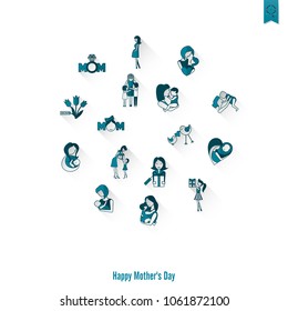 Happy Mothers Day Simple Flat Icons. Vector, Clean Work, Minimum Points