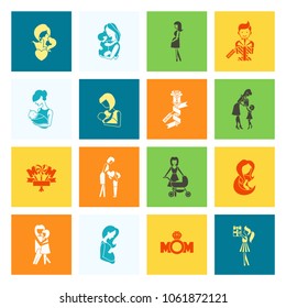 Happy Mothers Day Simple Flat Icons. Vector, Clean Work, Minimum Points