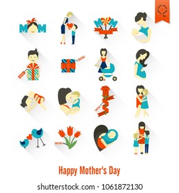 Happy Mothers Day Simple Flat Icons. Vector, Clean Work, Minimum Points