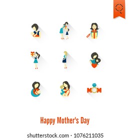 Happy Mothers Day Simple Flat Icons. Vector, Clean Work, Minimum Points