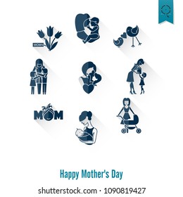 Happy Mothers Day Simple Flat Icons. Vector, Clean Work, Minimum Points