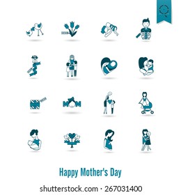 Happy Mothers Day Simple Flat Icons. Vector, Clean Work, Minimum Points