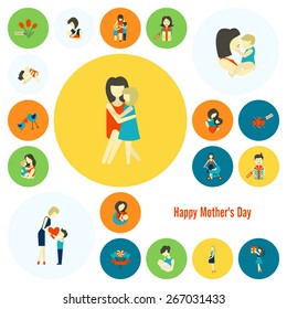 Happy Mothers Day Simple Flat Icons. Vector, Clean Work, Minimum Points