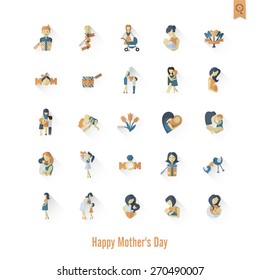 Happy Mothers Day Simple Flat Icons. Vector, Clean Work, Minimum Points