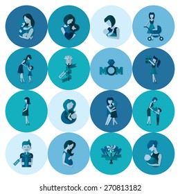 Happy Mothers Day Simple Flat Icons. Vector, Clean Work, Minimum Points