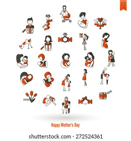 Happy Mothers Day Simple Flat Icons. Vector, Clean Work, Minimum Points