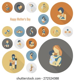 Happy Mothers Day Simple Flat Icons. Vector, Clean Work, Minimum Points