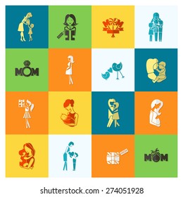 Happy Mothers Day Simple Flat Icons. Vector, Clean Work, Minimum Points