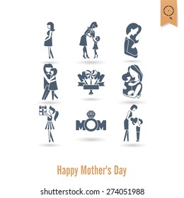 Happy Mothers Day Simple Flat Icons. Vector, Clean Work, Minimum Points