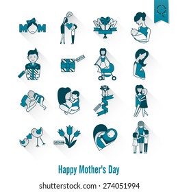 Happy Mothers Day Simple Flat Icons. Vector, Clean Work, Minimum Points
