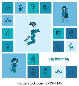 Happy Mothers Day Simple Flat Icons. Vector, Clean Work, Minimum Points