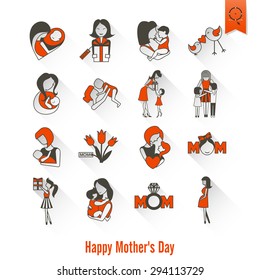 Happy Mothers Day Simple Flat Icons. Vector, Clean Work, Minimum Points