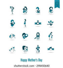 Happy Mothers Day Simple Flat Icons. Vector, Clean Work, Minimum Points