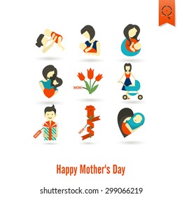 Happy Mothers Day Simple Flat Icons. Vector, Clean Work, Minimum Points
