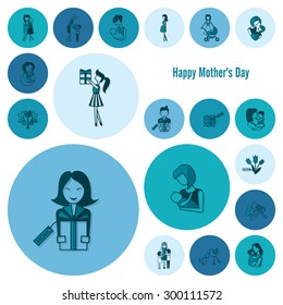 Happy Mothers Day Simple Flat Icons. Vector, Clean Work, Minimum Points