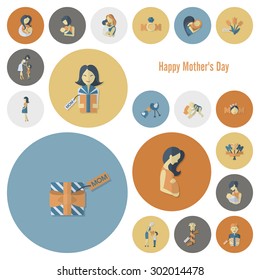 Happy Mothers Day Simple Flat Icons. Vector, Clean Work, Minimum Points