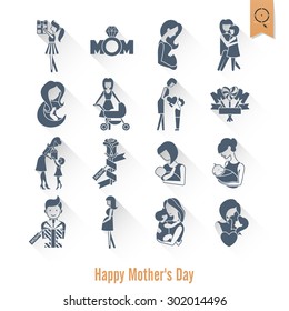 Happy Mothers Day Simple Flat Icons. Vector, Clean Work, Minimum Points