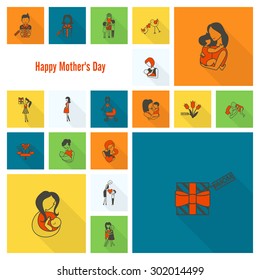 Happy Mothers Day Simple Flat Icons. Vector, Clean Work, Minimum Points